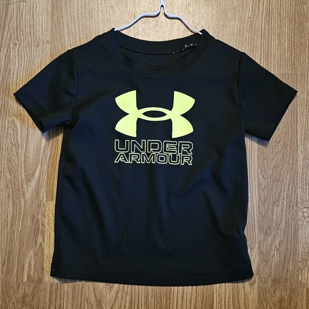 Under Armour Kids Black Tee with Neon Logo
